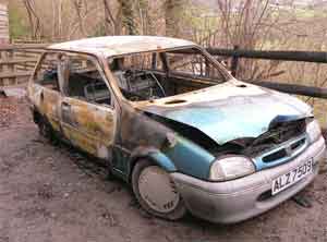 Eileen's burnt out car
